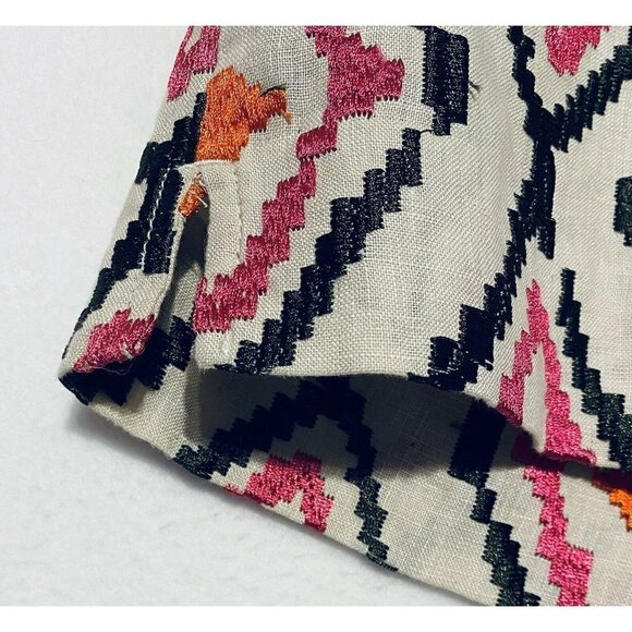 LOFT Womens Size 4 The Riviera Short Ikat Embroidered Linen Shorts Boho Festival - Picture 4 of 10